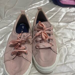 Sperry Blush Pink Canvas Ribbon-Lace Sneakers